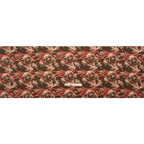 Sustainable Viscose Floral Jacquard Print - Pink, Green and Brown Striped Waves - Mood Exclusive Hokusai Hymnal