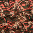 Sustainable Viscose Floral Jacquard Print - Pink, Green and Brown Striped Waves - Mood Exclusive Hokusai Hymnal