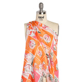Sustainable and Recycled Viscose Satin Print - Orange and Pink Cafe Snapshots Patchwork - Mood Exclusive Italian Afternoon