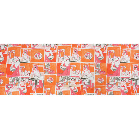 Sustainable and Recycled Viscose Satin Print - Orange and Pink Cafe Snapshots Patchwork - Mood Exclusive Italian Afternoon