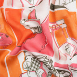 Sustainable and Recycled Viscose Satin Print - Orange and Pink Cafe Snapshots Patchwork - Mood Exclusive Italian Afternoon