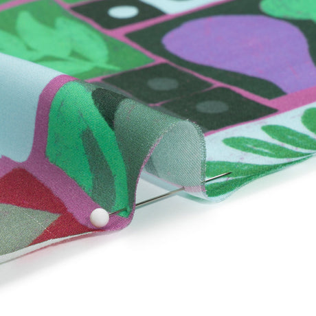 Sustainable and Recycled Viscose Satin Print - Green, Red and Gray Simple Symbols Patchwork - Mood Exclusive Come Together