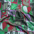 Sustainable and Recycled Viscose Satin Print - Green, Red and Gray Simple Symbols Patchwork - Mood Exclusive Come Together