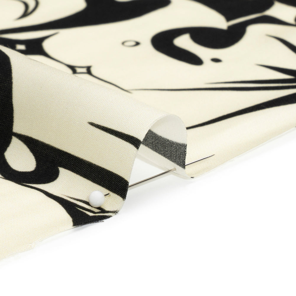 Sustainable and Recycled Viscose Satin Print - Cream and Black Abstract and Stars - Mood Exclusive Cosmic Chaos