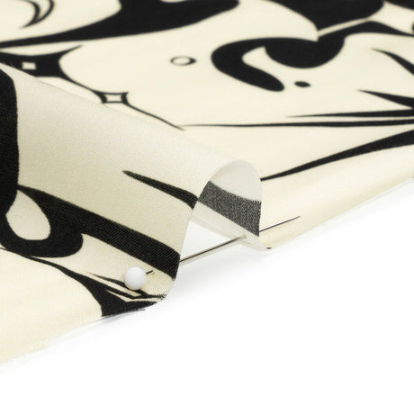 Sustainable and Recycled Viscose Satin Print - Cream and Black Abstract and Stars - Mood Exclusive Cosmic Chaos