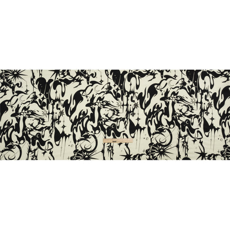 Sustainable and Recycled Viscose Satin Print - Cream and Black Abstract and Stars - Mood Exclusive Cosmic Chaos