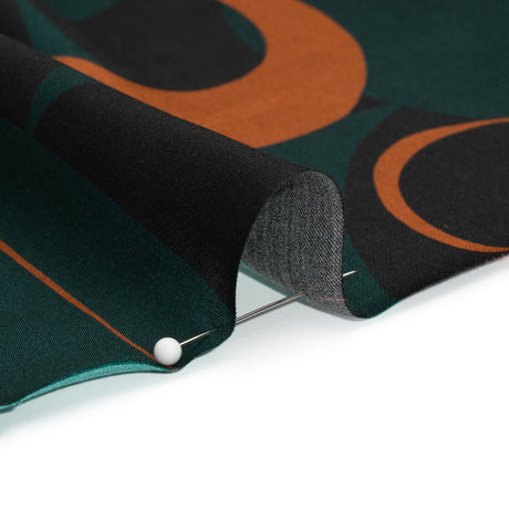 Sustainable and Recycled Viscose Satin Print - Forest Green and Orange Swirling Abstract - Mood Exclusive Atmospheric Adventure
