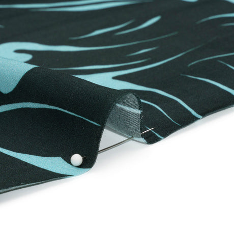 Sustainable and Recycled Viscose Satin Print - Sky Blue and Navy Swirls and Stars - Mood Exclusive Vincent's Hope