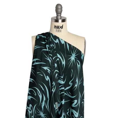 Sustainable and Recycled Viscose Satin Print - Sky Blue and Navy Swirls and Stars - Mood Exclusive Vincent's Hope