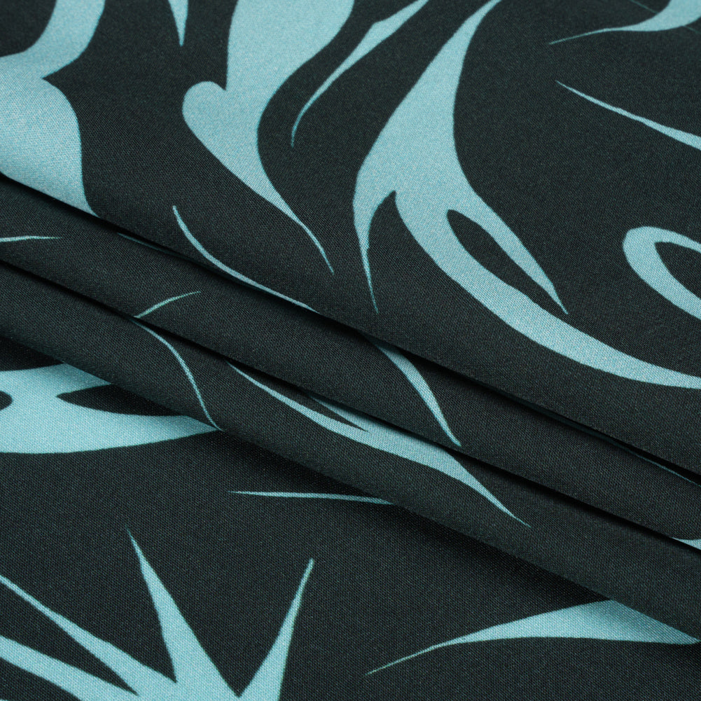 Sustainable and Recycled Viscose Satin Print - Sky Blue and Navy Swirls and Stars - Mood Exclusive Vincent's Hope