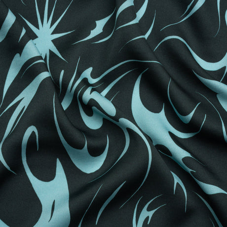 Sustainable and Recycled Viscose Satin Print - Sky Blue and Navy Swirls and Stars - Mood Exclusive Vincent's Hope