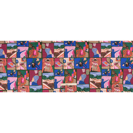 Sustainable and Recycled Viscose Satin Print - Blue, Green and Berry Red Everyday Vignettes Patchwork - Mood Exclusive Metropolitan Madness