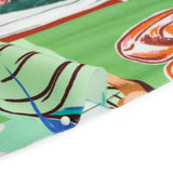 Sustainable and Recycled Viscose Satin Print - Green, Orange and Red Simple Scenes Patchwork - Mood Exclusive Perk Up