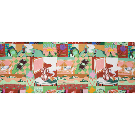 Sustainable and Recycled Viscose Satin Print - Green, Orange and Red Simple Scenes Patchwork - Mood Exclusive Perk Up