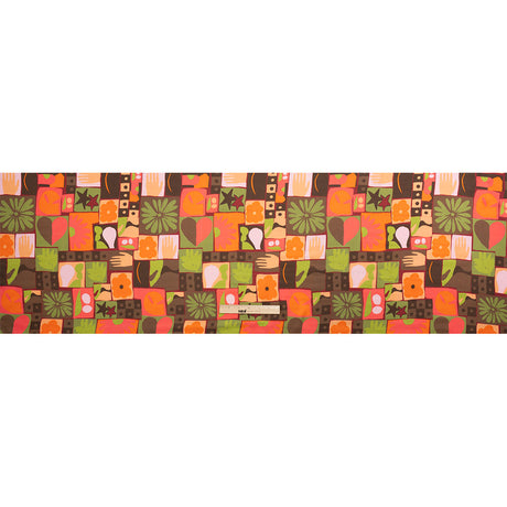 Sustainable and Recycled Viscose Satin Print - Orange, Green and Coral Simple Symbols Patchwork - Mood Exclusive Come Together