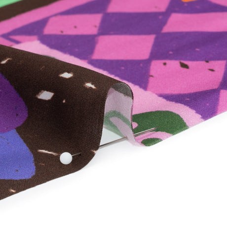 Sustainable and Recycled Viscose Satin Print - Purple, Mint and Blue Scrapbook Collage - Mood Exclusive Penpal Persona