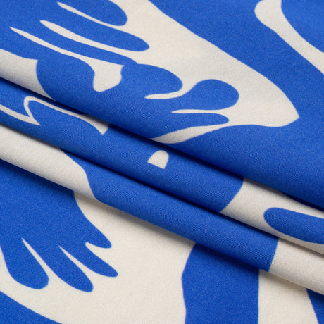 Sustainable and Recycled Viscose Satin Print - Blue and White Hands - Mood Exclusive Helping Hands