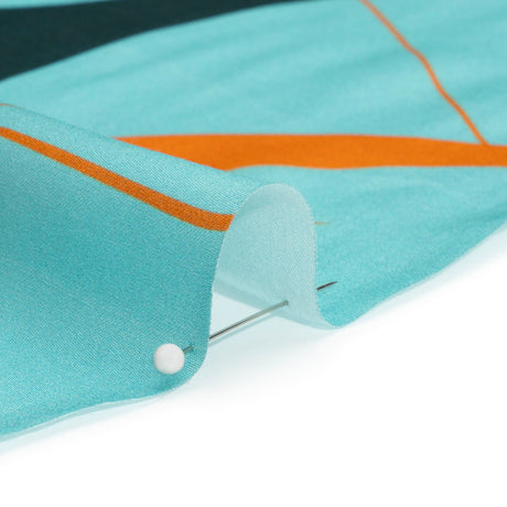Sustainable and Recycled Viscose Satin Print - Turquoise and Orange Swirling Abstract - Mood Exclusive Atmospheric Adventure