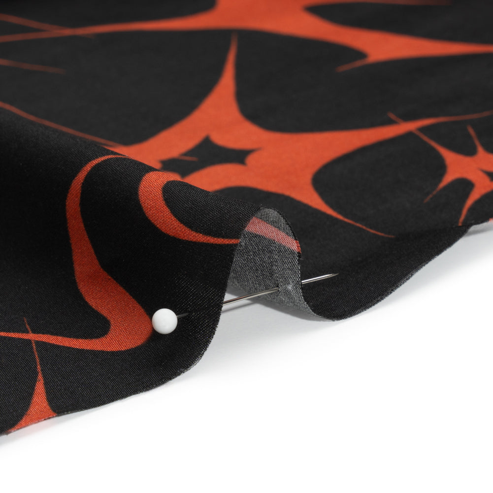 Sustainable and Recycled Viscose Satin Print - Black and Red Abstracting Stars - Mood Exclusive Speed of Light