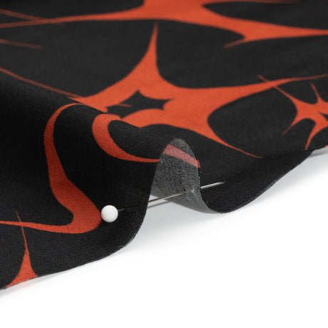 Sustainable and Recycled Viscose Satin Print - Black and Red Abstracting Stars - Mood Exclusive Speed of Light