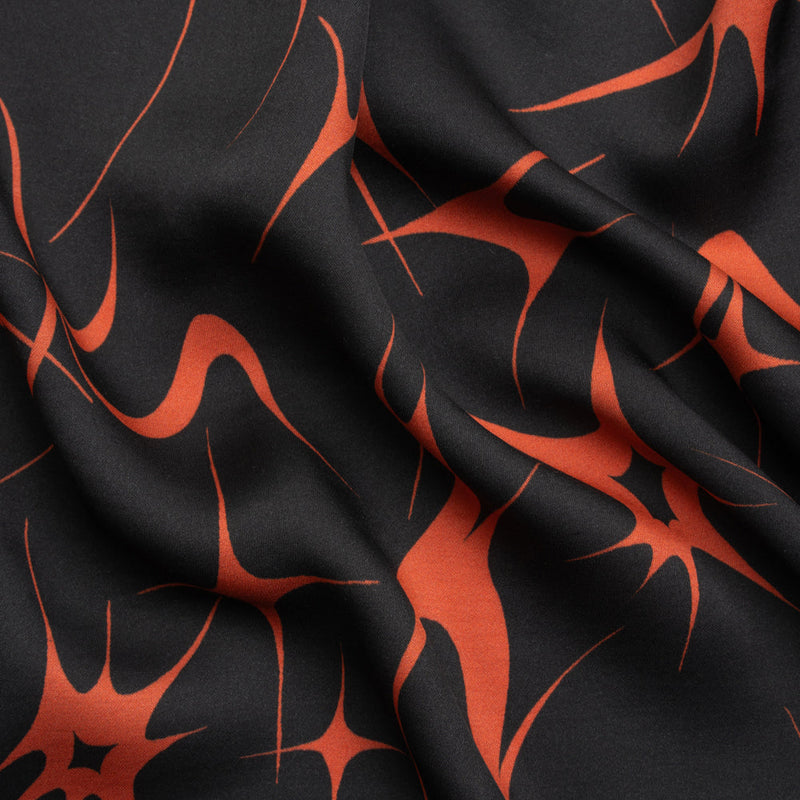 Sustainable and Recycled Viscose Satin Print - Black and Red Abstracting Stars - Mood Exclusive Speed of Light