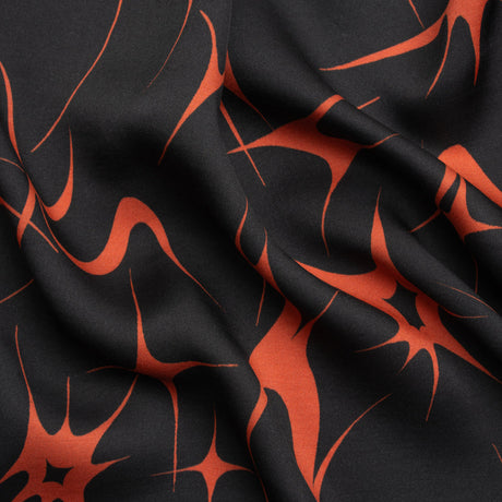 Sustainable and Recycled Viscose Satin Print - Black and Red Abstracting Stars - Mood Exclusive Speed of Light