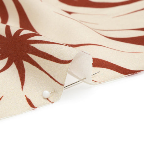 Sustainable and Recycled Viscose Satin Print - Red and Cream Swirls and Stars - Mood Exclusive Vincent's Hope