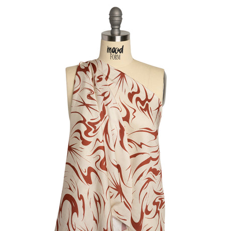 Sustainable and Recycled Viscose Satin Print - Red and Cream Swirls and Stars - Mood Exclusive Vincent's Hope