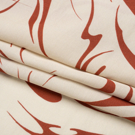 Sustainable and Recycled Viscose Satin Print - Red and Cream Swirls and Stars - Mood Exclusive Vincent's Hope