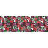 Sustainable and Recycled Viscose Satin Print - Purple, Green and Red Simple Symbols Patchwork - Mood Exclusive Come Together