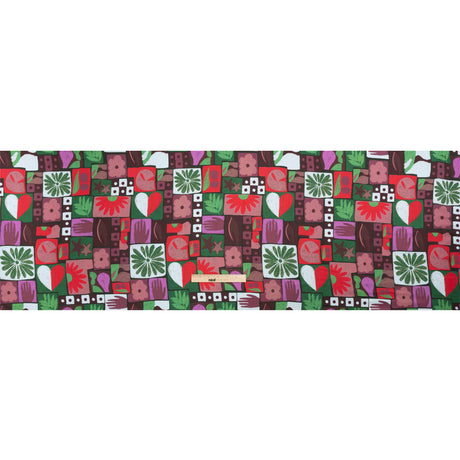 Sustainable and Recycled Viscose Satin Print - Purple, Green and Red Simple Symbols Patchwork - Mood Exclusive Come Together