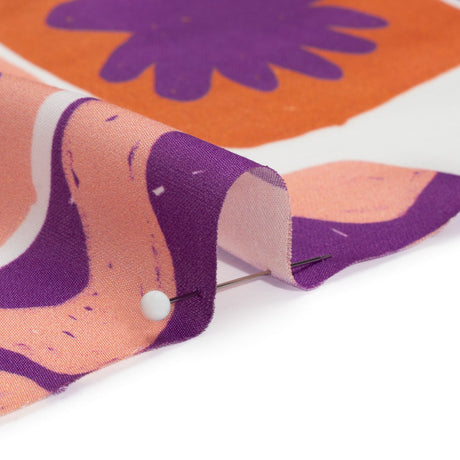 Sustainable and Recycled Viscose Satin Print - Purple and Orange Doodle Patches - Mood Exclusive Place in Space
