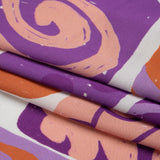 Sustainable and Recycled Viscose Satin Print - Purple and Orange Doodle Patches - Mood Exclusive Place in Space