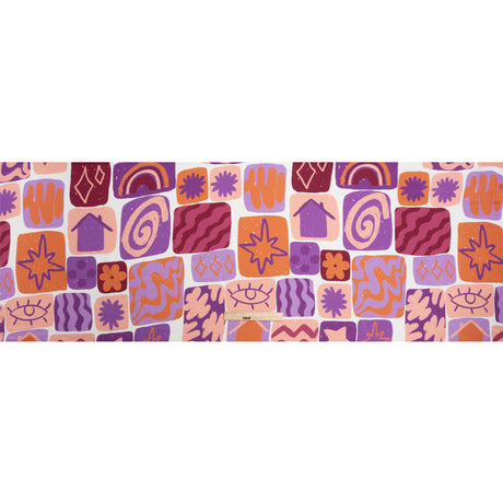 Sustainable and Recycled Viscose Satin Print - Purple and Orange Doodle Patches - Mood Exclusive Place in Space