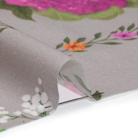 Cotton Voile Print - Beige, Yellow and Purple Floral and Vegetable Grid - Mood Exclusive Sunday with Nonna