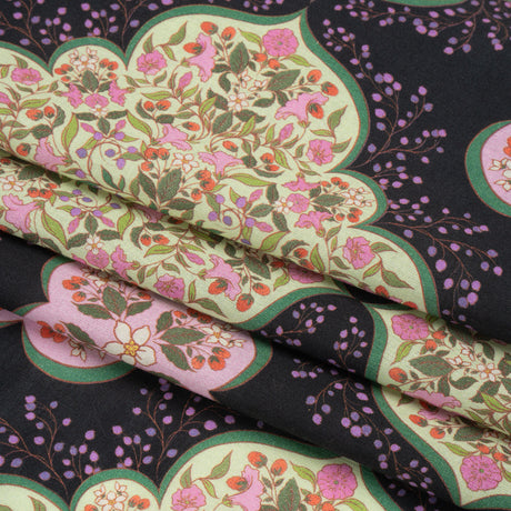 Cotton Voile Print - Black, Pink and Green Floral Tiles - Mood Exclusive Rosalind and Celia