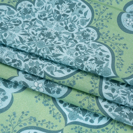 Cotton Voile Print - Green and Blue Floral Tiles - Mood Exclusive Rosalind and Celia