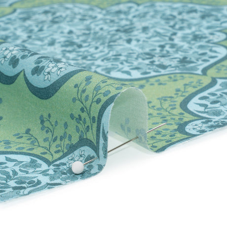 Cotton Voile Print - Green and Blue Floral Tiles - Mood Exclusive Rosalind and Celia