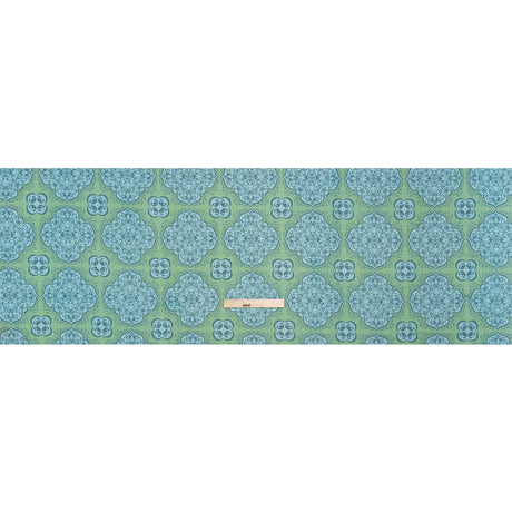 Cotton Voile Print - Green and Blue Floral Tiles - Mood Exclusive Rosalind and Celia