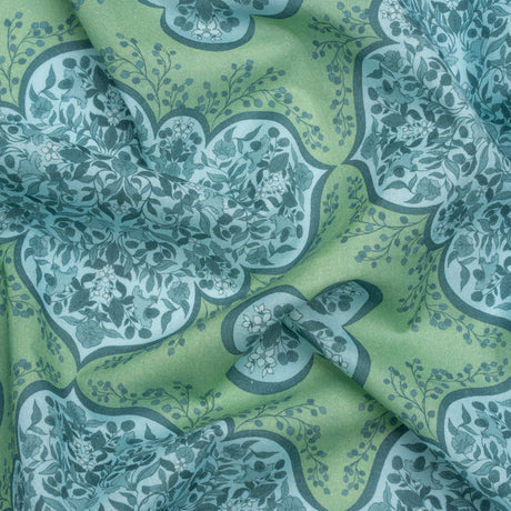 Cotton Voile Print - Green and Blue Floral Tiles - Mood Exclusive Rosalind and Celia