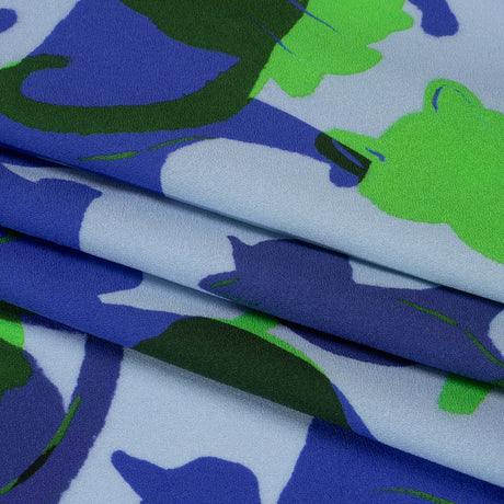 Mood Exclusive Blue Lazy Caturday Viscose Crepe