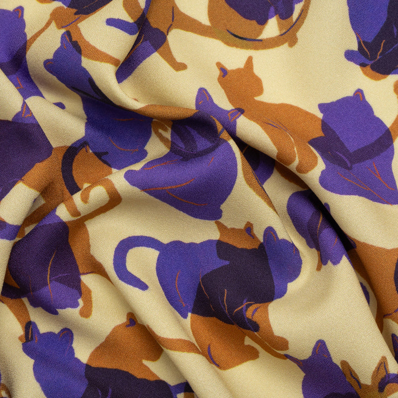 Mood Exclusive Purple Lazy Caturday Viscose Crepe