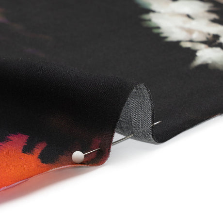 Sustainable and Recycled Viscose Satin Print - Purple, Red and Black Abstract Floral - Mood Exclusive Forest of Colors