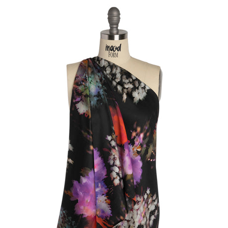 Sustainable and Recycled Viscose Satin Print - Purple, Red and Black Abstract Floral - Mood Exclusive Forest of Colors