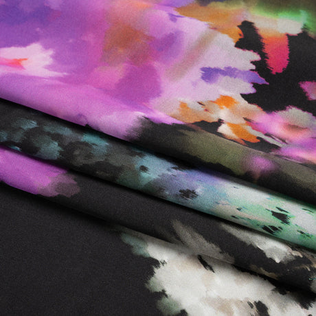 Sustainable and Recycled Viscose Satin Print - Purple, Red and Black Abstract Floral - Mood Exclusive Forest of Colors