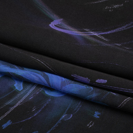 Sustainable and Recycled Viscose Satin Print - Blue and Black Glowing Florals - Mood Exclusive Marine Magic