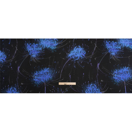 Sustainable and Recycled Viscose Satin Print - Blue and Black Glowing Florals - Mood Exclusive Marine Magic