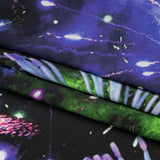 Sustainable and Recycled Viscose Satin Print - Purple, Black and Green Fireworks and Flowers - Mood Exclusive Mirrored in Nature