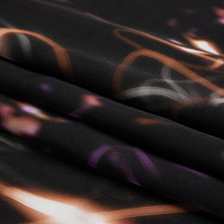 Sustainable and Recycled Viscose Satin Print - Orange and Purple Light Streaks - Mood Exclusive Shutter Speed Racer