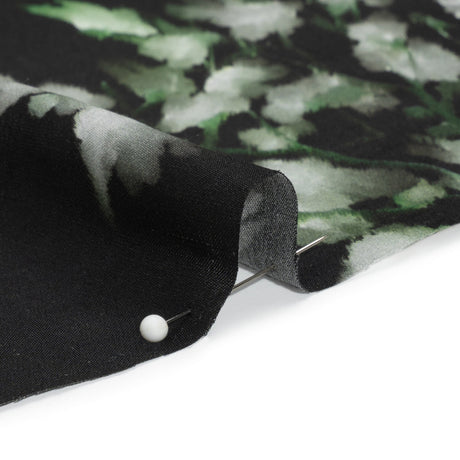Sustainable and Recycled Viscose Satin Print - Lime Green, Red and Black Abstract Floral - Mood Exclusive Forest of Colors